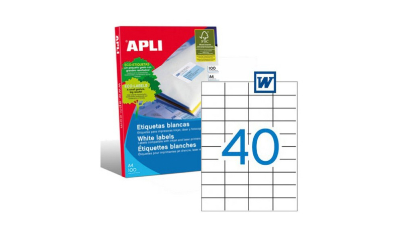 APLI A4 Heavy Duty Multipurpose Labels 40 Per Sheet 52.5 x 29.7mm 100 Sheets