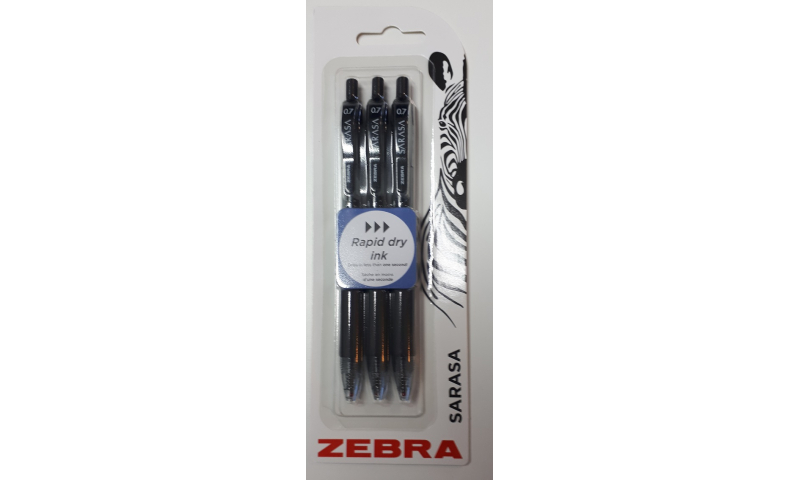 Zebra Sarasa Gel Pen 0.7mm - Black - Card of 3