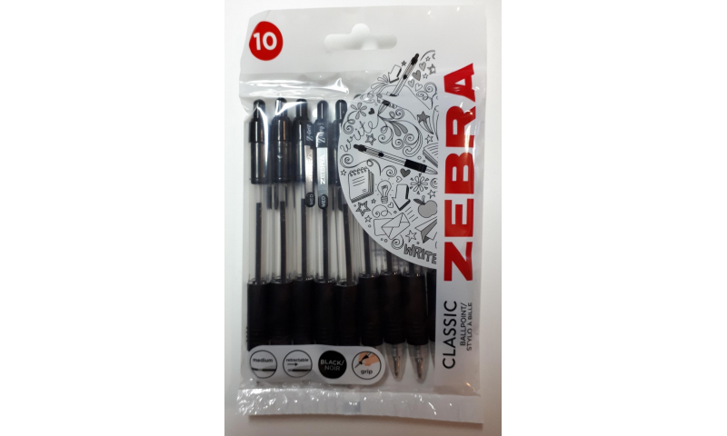 Zebra Z-Grip Ballpen - 10 pack Black, Handcarded (New Lower Price for 2021)