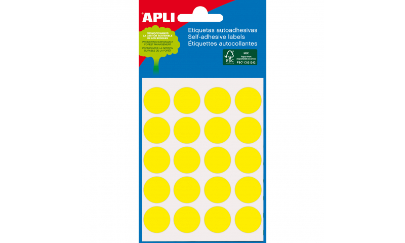 Apli 19mm Yellow Circular Labels, Pack of 100