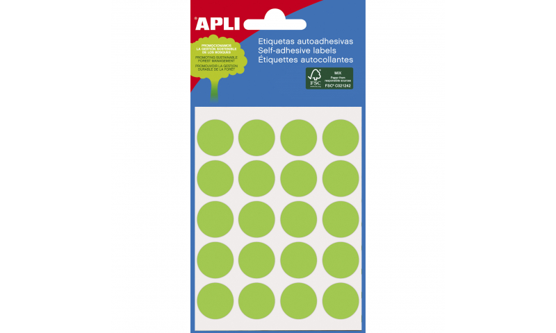 Apli 19mm Green Circular labels, Pack of 100