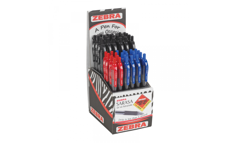 Zebra SARASA RAPID DRY Gel INK 48PC DISPLAY, Asstd Black, Blue, Red