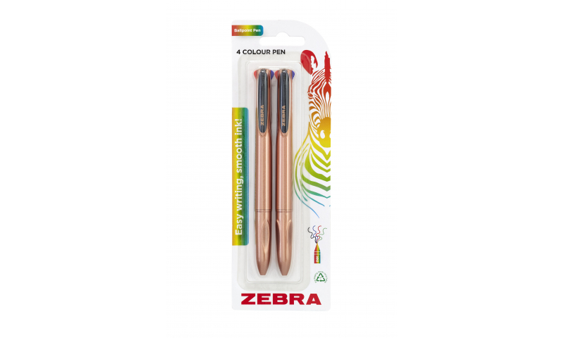 Zebra Rose Gold Z-Quad 4 Colour Pen, card of 2.