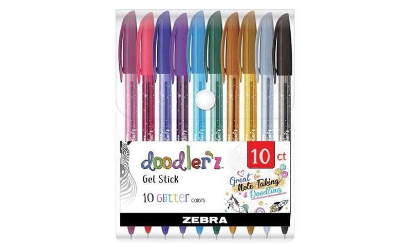 Zebra Doodlerz Glitter Gel Pens - 10 Pack Assorted Hangpacked