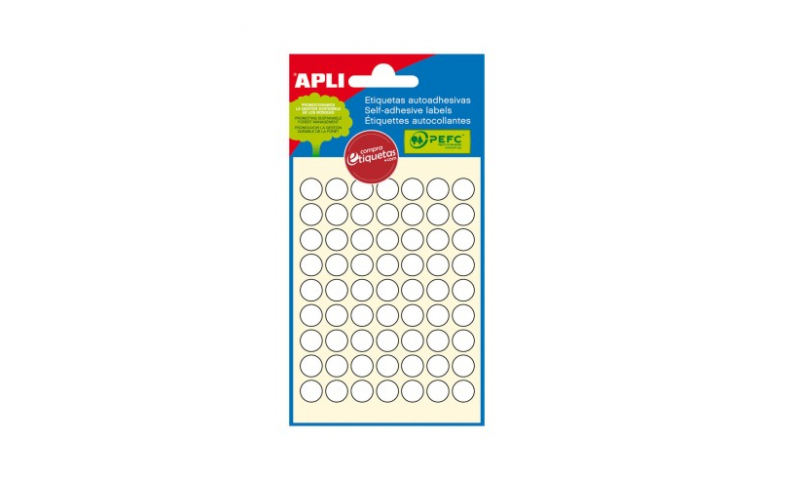 APLI White Circular Labels 10mm Diameter, Pack of 378 Labels