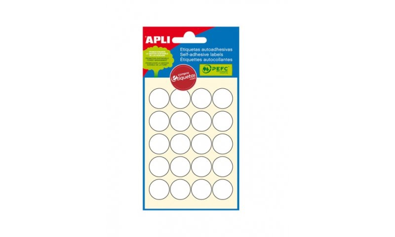 APLI White Circular Labels 19mm Diameter, 120 per Pk