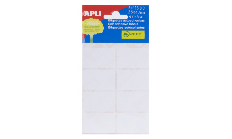 APLI White Rectangular Labels 25 x 40mm, Bag of 48 Labels