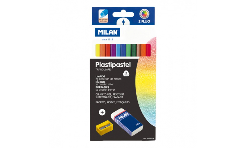 Milan Plastipastel Crayon Pencils, 12 pack with Eraser & Sharpener. STOCK DUE END JAN 2023