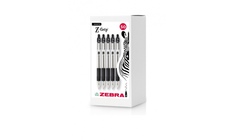 Zebra Z-Grip Class Pack of 50, Black & Assorted Retractable Ballpens
