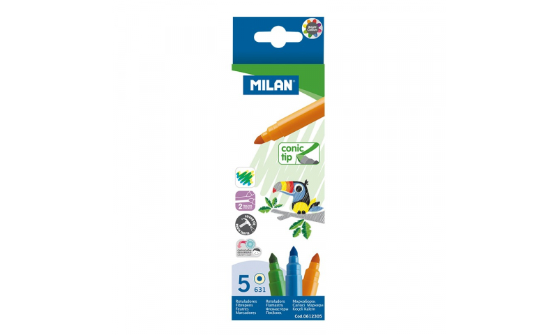Milan MAXI Conic tip Large Fibre Tips, Box of 5 Colours (New Lower Price for 2022)