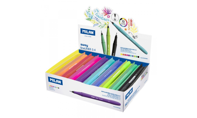 Milan Sway Fineliner Pens 0.4mm 10 Asstd Colours in CDU (New Design)