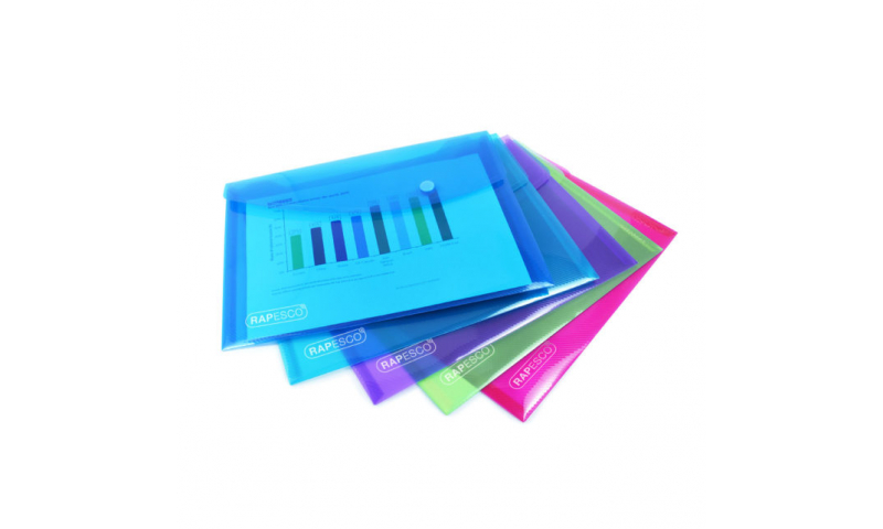 Rapesco Popper Wallet A5 Assorted Bright Colours, Pack of 5.