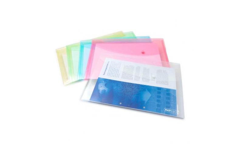 Rapesco A4 Pastel Popper Wallets Pack of 5 Asstd. (New Lower Price for 2021)
