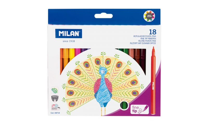 Milan Fine 2mm Point Washable Fibrepen Set of 18 Colours