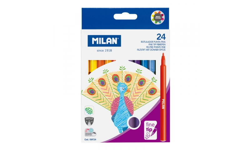 Milan Fine 2mm Point Washable Fibrepens, Set of 24 colours.