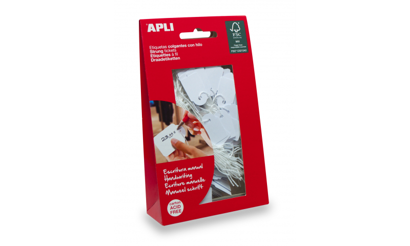 APLI STRUNG TAGS 22x35mm, White, Hang Pack of 100