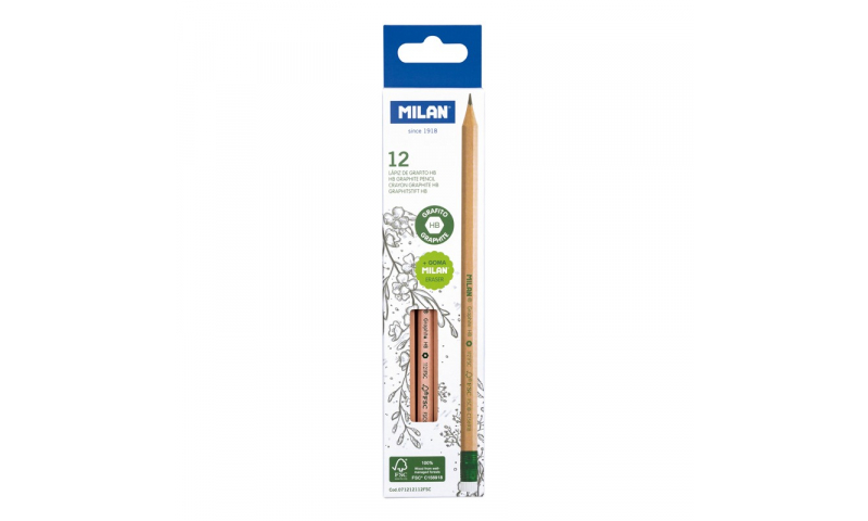 Milan FSC Natural Wood HB Graphite Pencils with Eraser