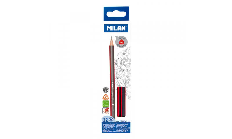 Milan HB Pencils, Quality Triangular Sustainable Wood - boxed 12's priced per pencil - (New Lower Price for 2022)