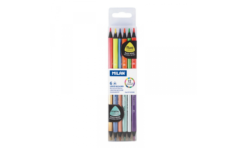Milan Bi-colour Triangle Pencils, Neon & Metallic, Hang wallet of 6