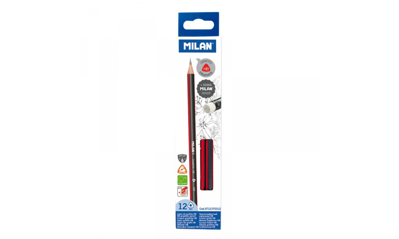Milan HB Pencils, with Eraser, Triangular - (New Lower Price for 2022)