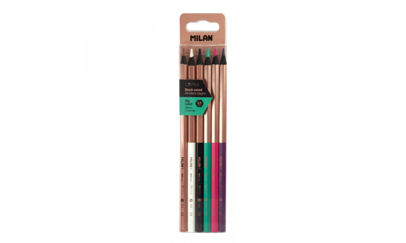 Milan Copper Series Colour Pencils, Black Wood, 6 Pack Asstd