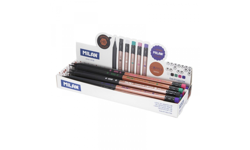 Milan Copper Series HB Black Wood Pencils, 5 Asstd - Display tray