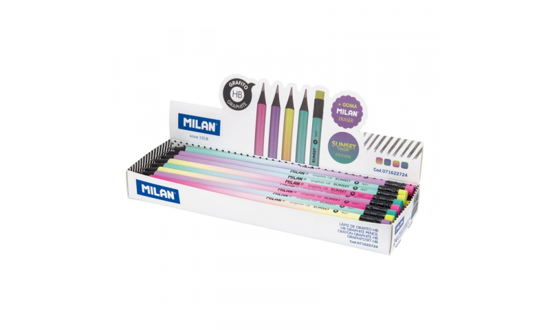 Milan Sunset Eraser Topped HB Pencils, 4 asstd, Display Boxed (New Design)