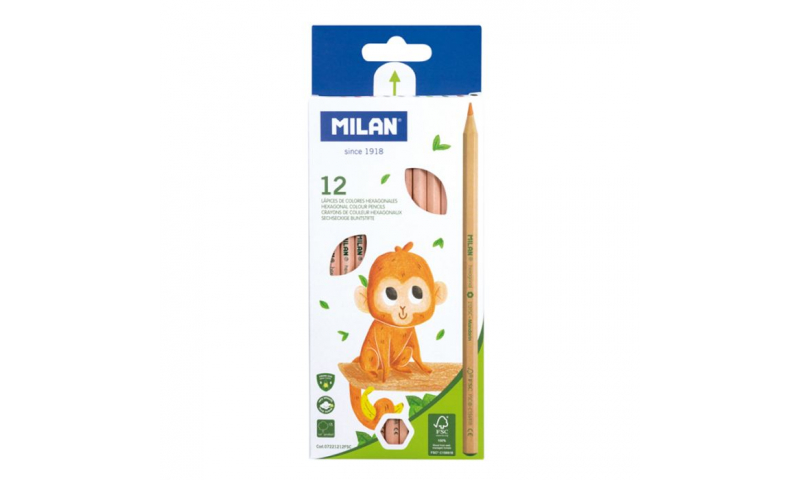 Milan Natural Colouring Pencils, FSC, Pack of 12 colours.