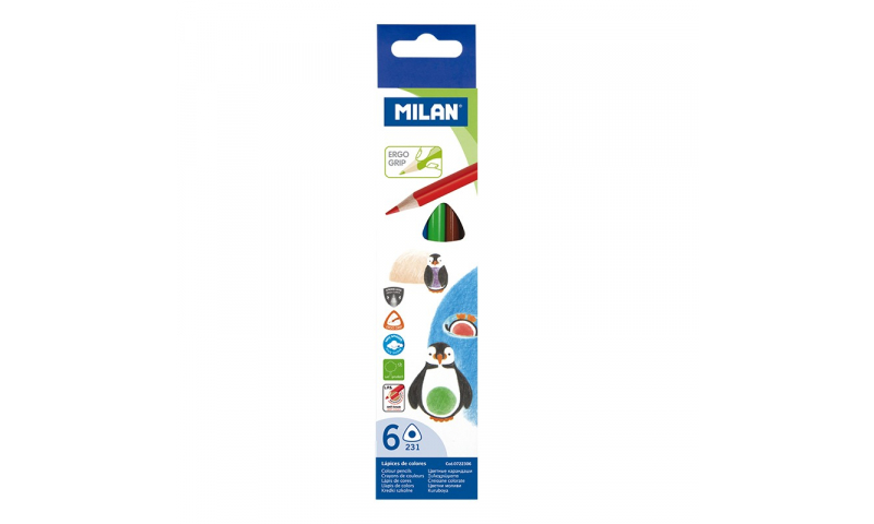 Milan Colour Pencils, Ergonomic Triangular shape, box of 6 (New Lower Price for 2022)