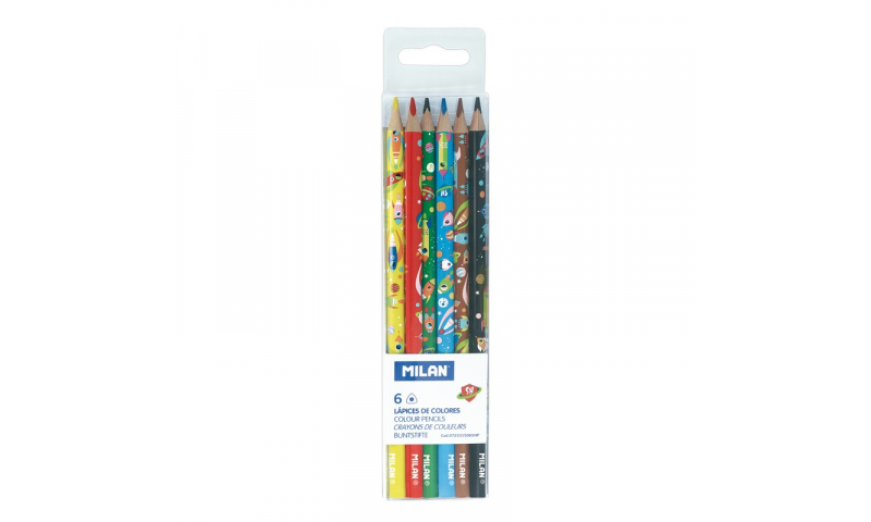 Milan Space Super Heroes Triangular Coloured Pencils, Hangpack of 6
