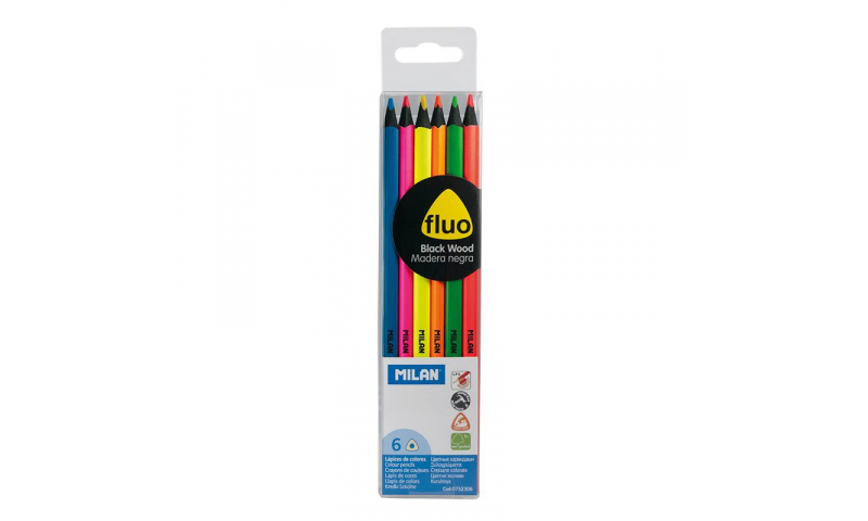 Milan Fluorescent lead, Black wood Pencils, triangular - 6pk Asstd (New Lower Price for 2022)