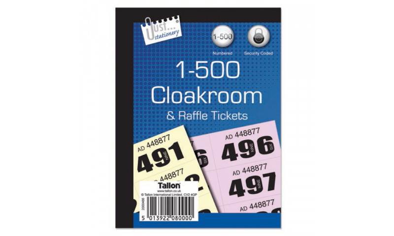 Just Stationery Cloakroom / Raffle Tickets 1-500 duplicate (New Lower Price for 2022)