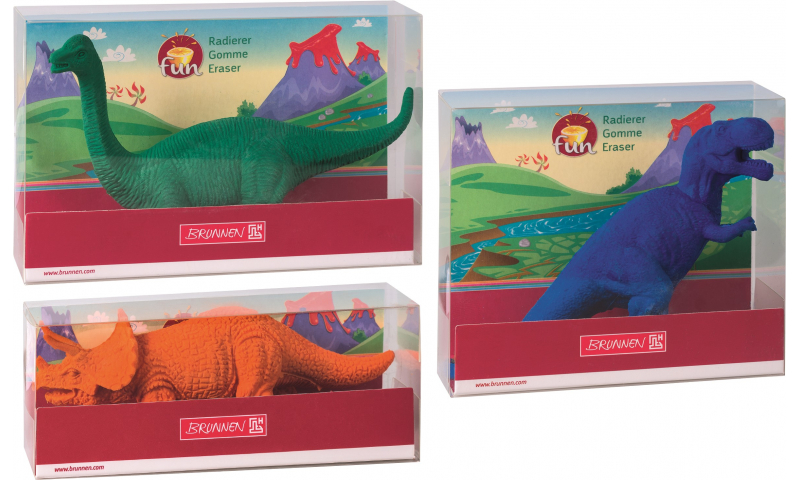 Brunnen Novelty Eraser, Large Dinosaur in Box, 3 assorted Dino's.