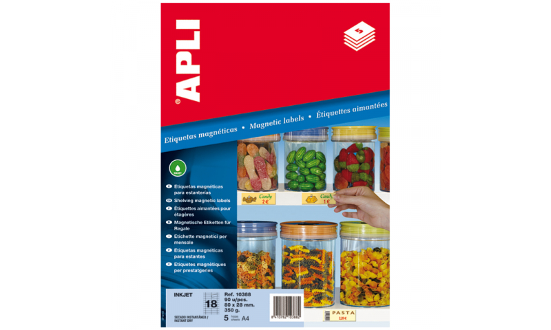 Apli Magnetic Shelf Edge Labels 80x28mm, 5 Sheets, 18 Per Sheet