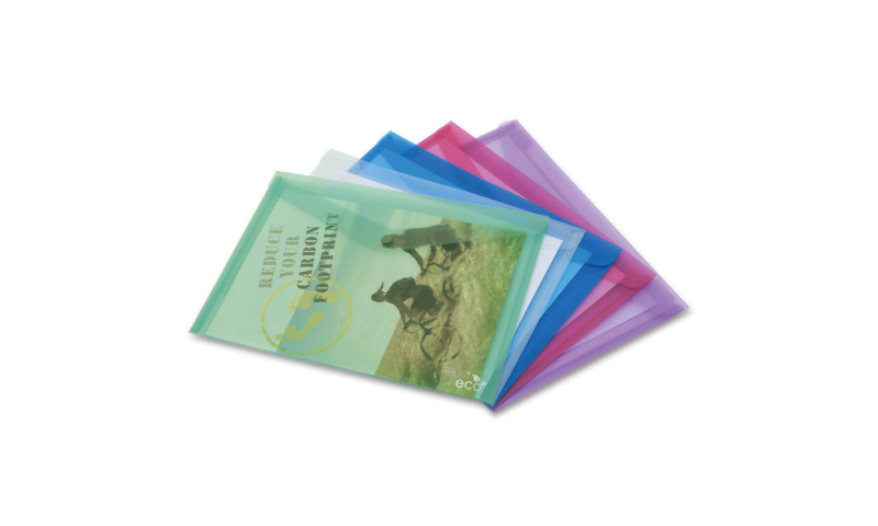 Rapesco Biodegradable A4 ECO Popper wallet with press stud closure. 5 pack, Asstd Colours