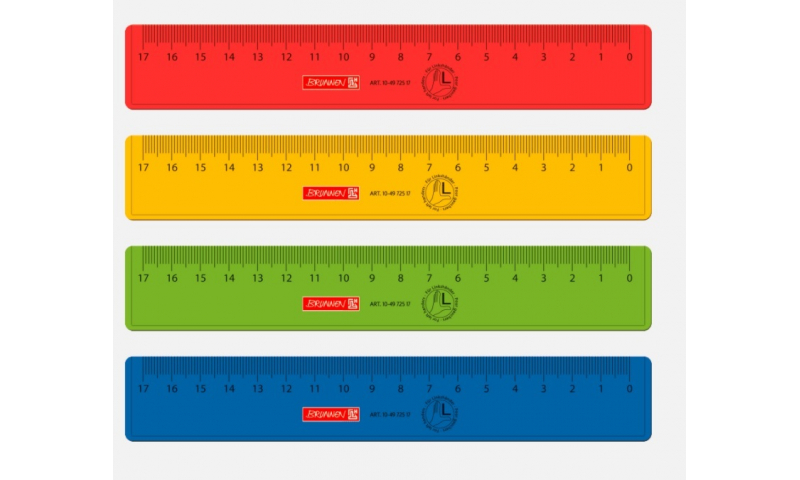 Brunnen Left Hander 17cm / 6" Ruler - scale from Right to Left, asstd colours: