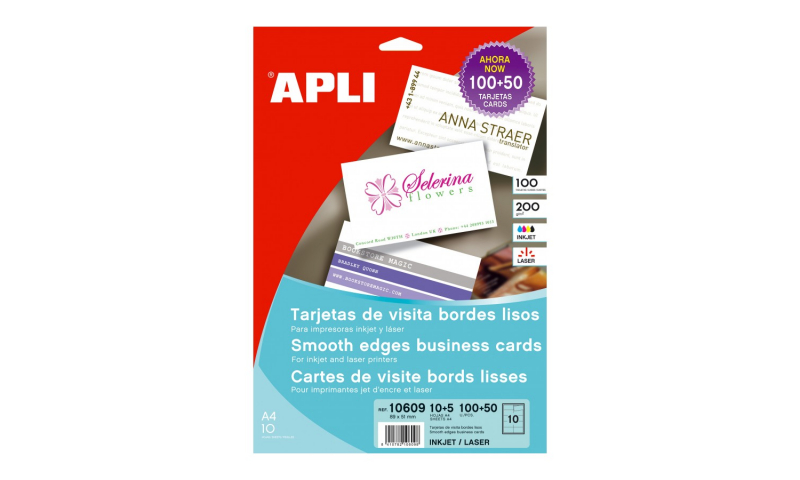 Apli 200g White Printable Business Cards, 89x51mm 150pk