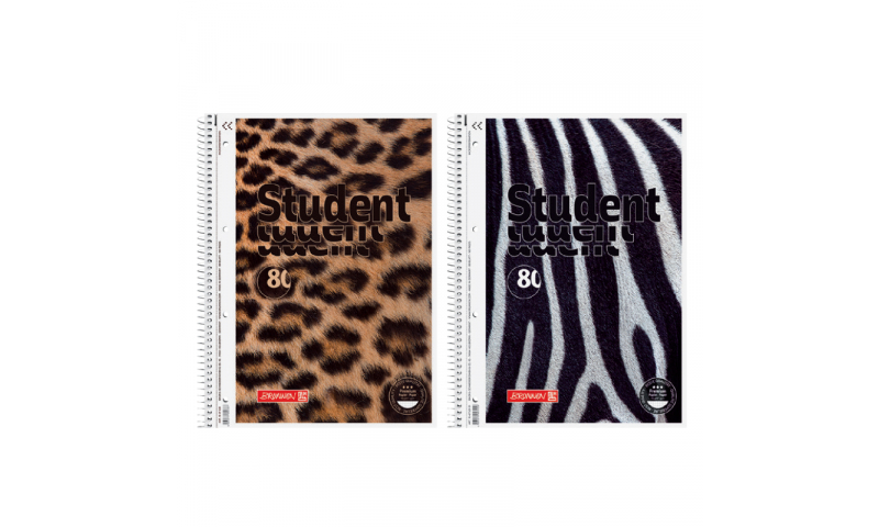 Animal Skin Flocked Spiral A4 Refill Pad, 90g Squared Paper, 80 Sheets, 2 Asstd