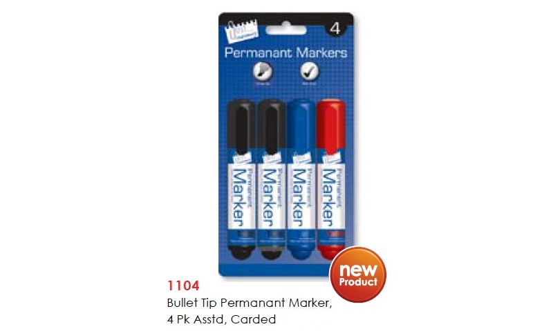 Just Stationery Bullet Tip Permanant Marker, 4 Pk Asstd, Carded (New Lower Price for 2022)