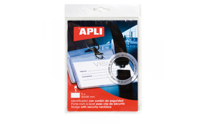 Apli Plastic Badge with Security Lanyard, 90x56mm, 5 Pack, Hangcarded