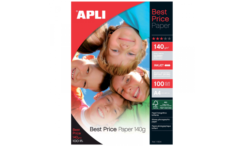 Apli Gloss Ink Jet Photo Paper, 140gsm 100 Sheets Pack