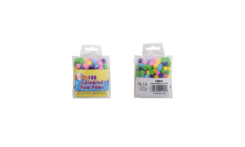 Artbox Coloured Pom Poms, 10mm, reusable pack of 100.