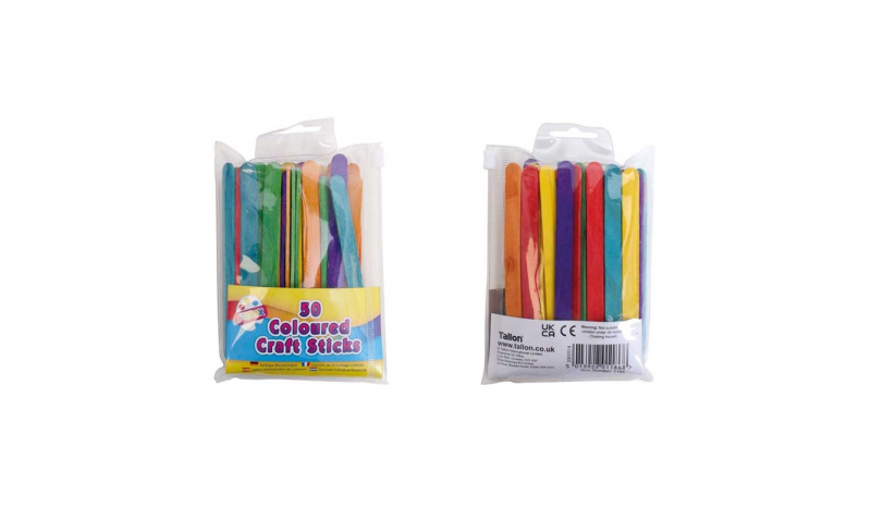 Craft with Fun Hangpack of Coloured Standard Lollipop Sticks 50pk in reusable Zip bag.
