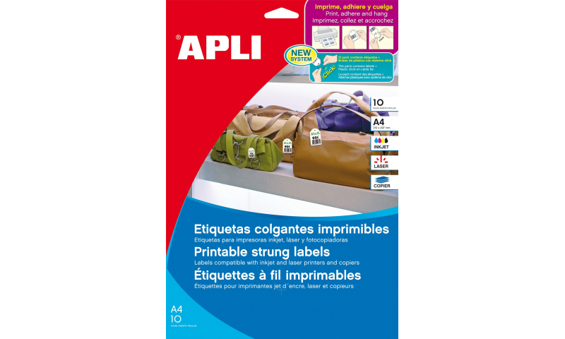 Apli Printable Strung Tags W/Plastic loops included,  150 Tags, 43x28mm,