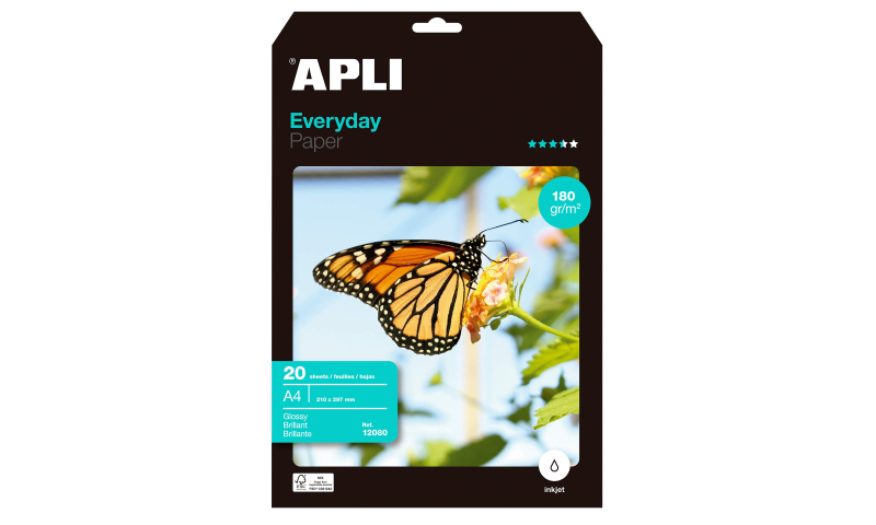Apli A4 Gloss Photo Paper, Ink Jet, 180gsm 20 Sheets Pack