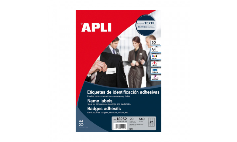 Apli Textile Name Badges, 63x30mm Pack of 20 Labels