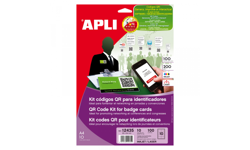 Apli Create Your Own Exhibition Cards, QR Badges Etc. Software Included 100 Card Pack, 90x54mm