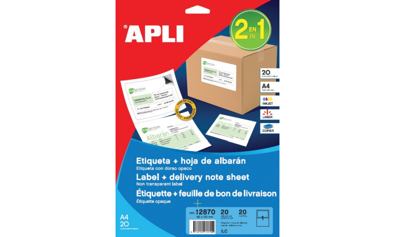 Apli A4 Label & Microperf Delivery Note Sheet, 20 Sheets