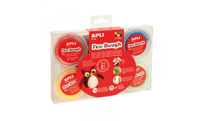 Apli Fun Dough Tubs, 14g, 6 Asstd Primary Colours