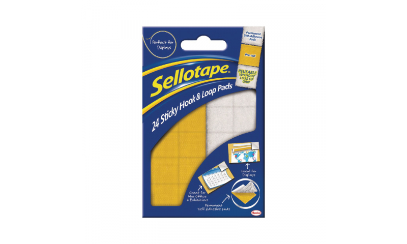 Sellotape Hook & Loop Pads, pack 24, hang pack (New Lower Price for 2022)